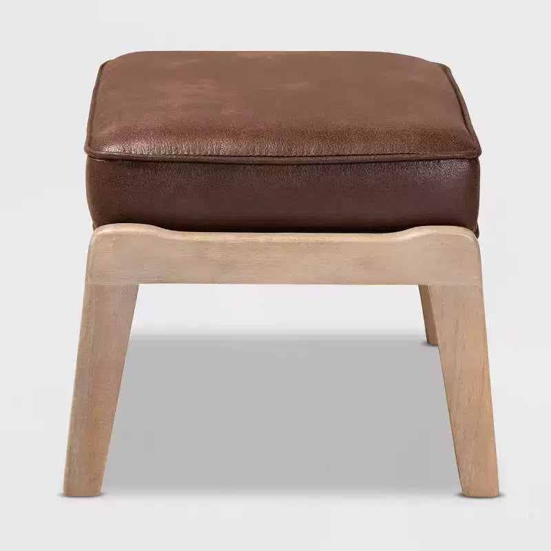 Sigrid Faux Leather Upholstered Wood Ottoman Dark Brown/Antique Oak - Baxton Studio: Mid-Century Modern, Removable Cushions