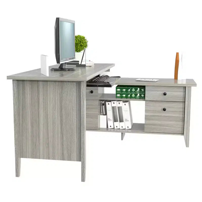 L Shaped Computer Writing Desk Gray - Inval
