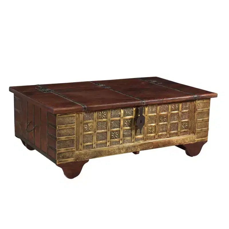 Tortoise Wooden Metal Fitted Trunk Box Coffee Table Brown - Timbergirl: Elegant Storage, Large Rectangle, No Assembly