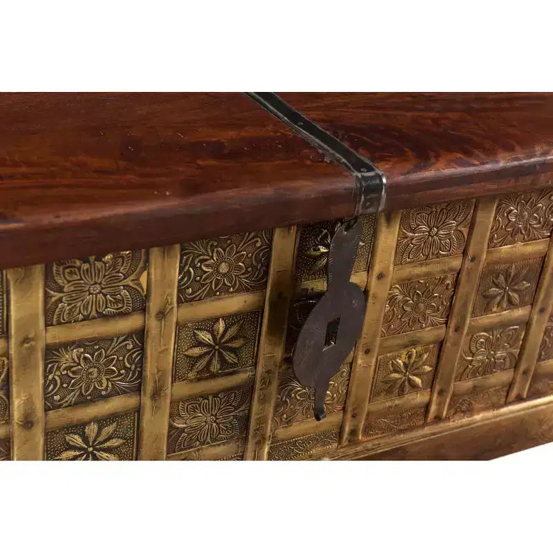 Tortoise Wooden Metal Fitted Trunk Box Coffee Table Brown - Timbergirl: Elegant Storage, Large Rectangle, No Assembly