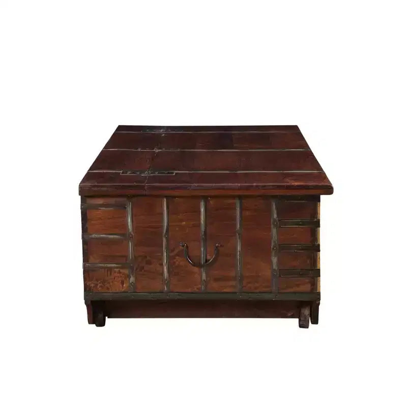 Tortoise Wooden Metal Fitted Trunk Box Coffee Table Brown - Timbergirl: Elegant Storage, Large Rectangle, No Assembly