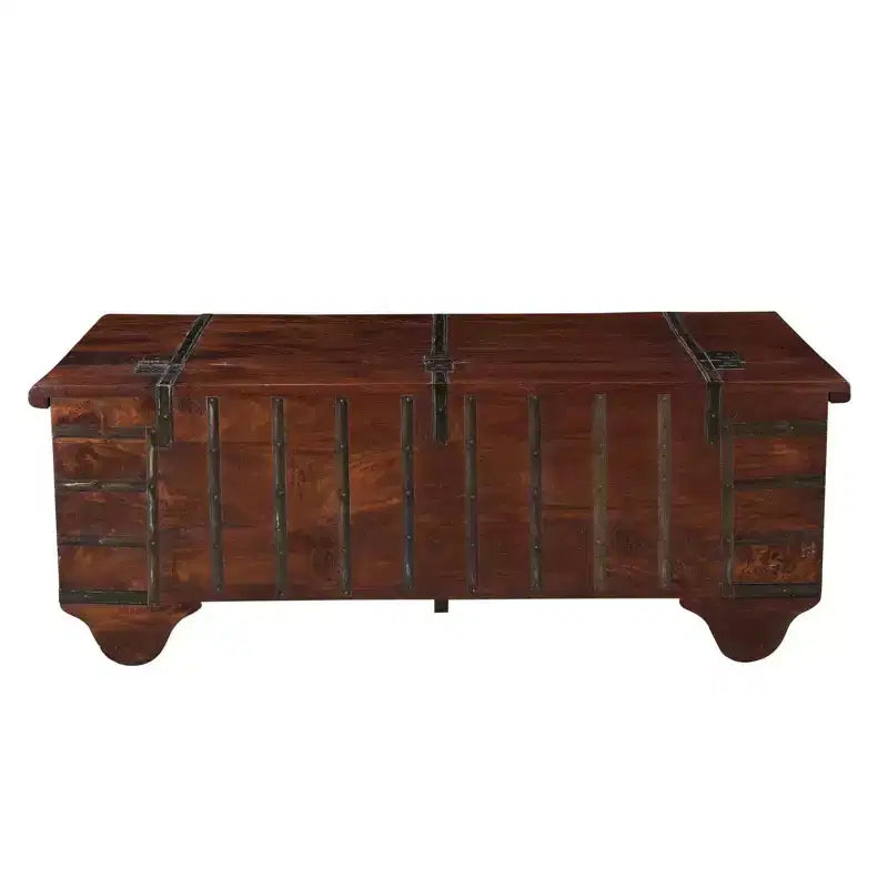 Tortoise Wooden Metal Fitted Trunk Box Coffee Table Brown - Timbergirl: Elegant Storage, Large Rectangle, No Assembly