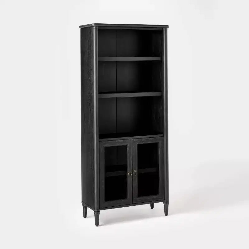 Killybrooke Glass Accent Cabinet Black - Threshold™ designed with Studio McGee: Brass-Finish Handles, MDF Wood Frame