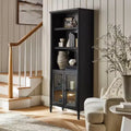 Killybrooke Glass Accent Cabinet Black - Threshold™ designed with Studio McGee: Brass-Finish Handles, MDF Wood Frame