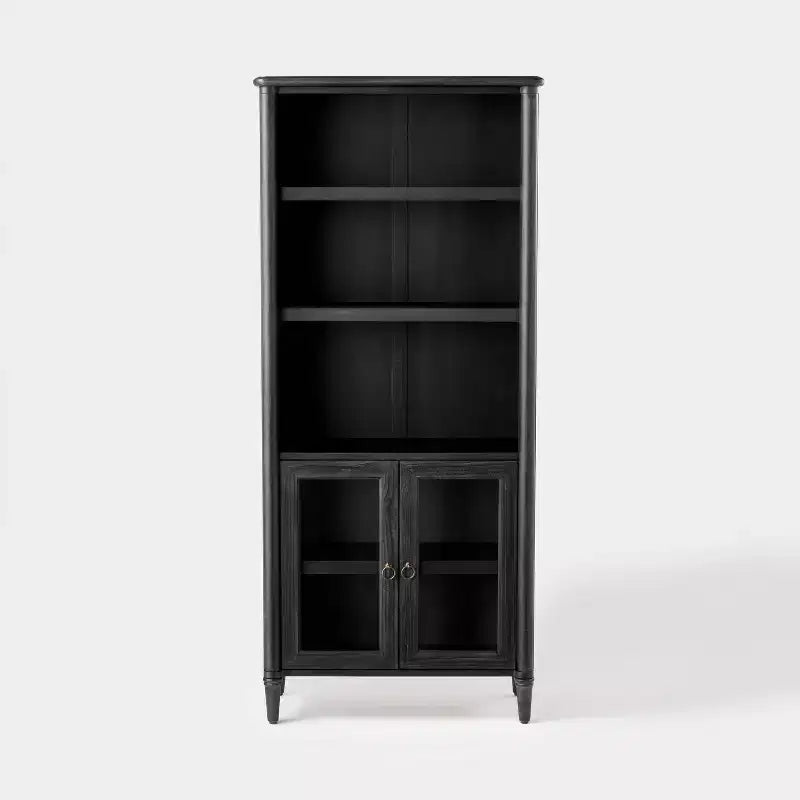 Killybrooke Glass Accent Cabinet Black - Threshold™ designed with Studio McGee: Brass-Finish Handles, MDF Wood Frame