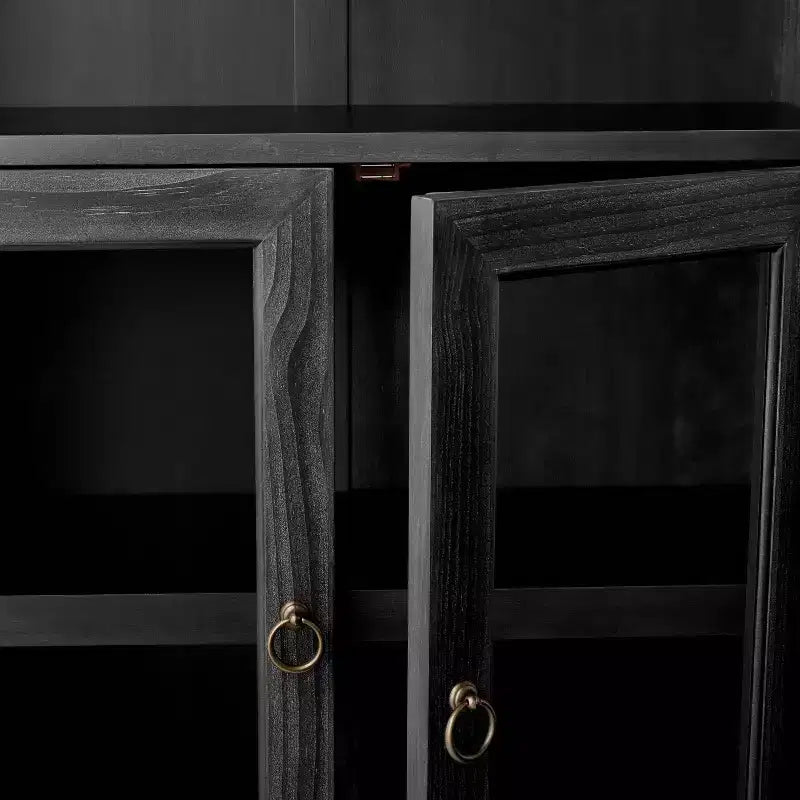 Killybrooke Glass Accent Cabinet Black - Threshold™ designed with Studio McGee: Brass-Finish Handles, MDF Wood Frame