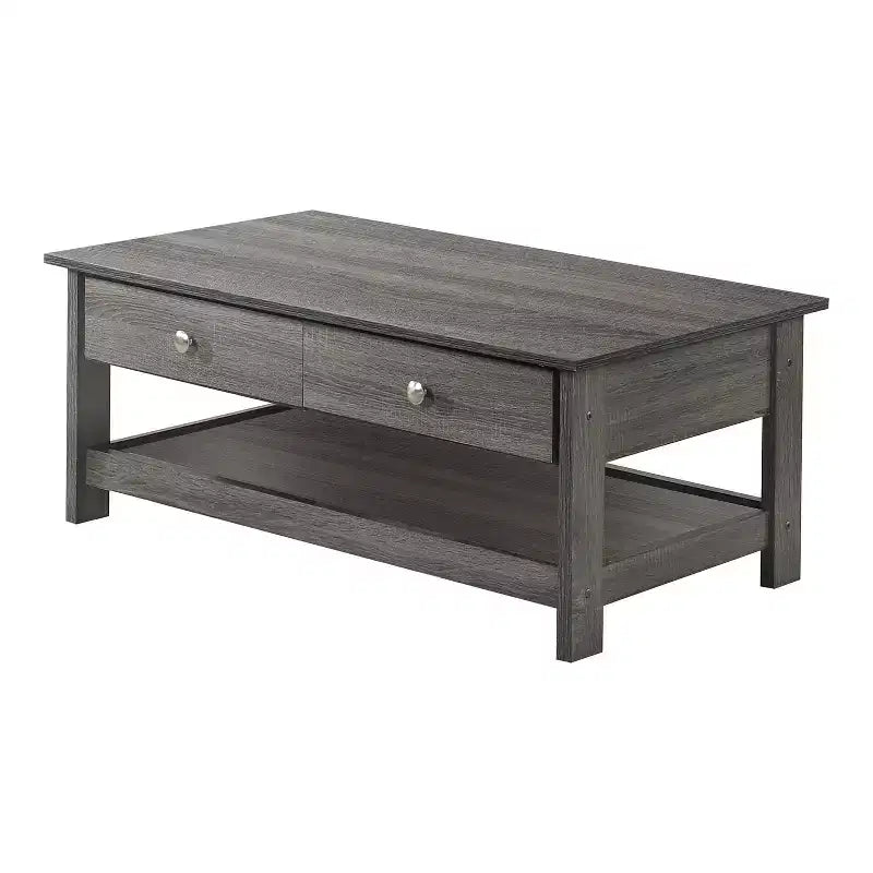 Clonard Wooden Coffee Table Gray - HOMES: Inside + Out: Transitional Style, Storage Shelf, Metal Knobs