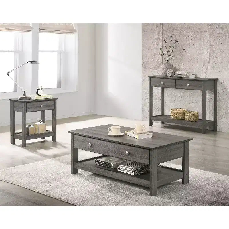 Clonard Wooden Coffee Table Gray - HOMES: Inside + Out: Transitional Style, Storage Shelf, Metal Knobs