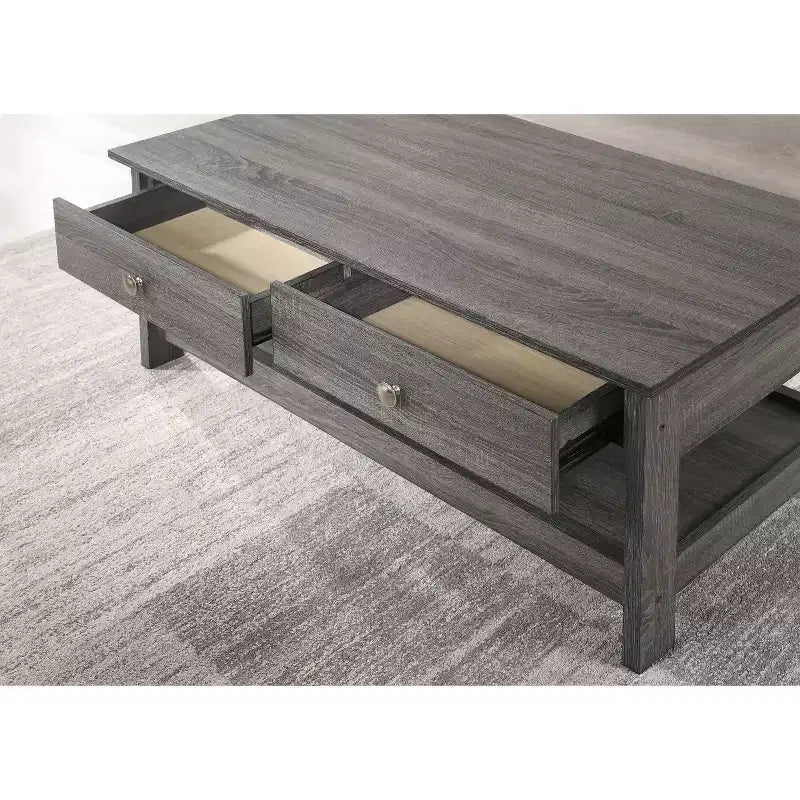 Clonard Wooden Coffee Table Gray - HOMES: Inside + Out: Transitional Style, Storage Shelf, Metal Knobs