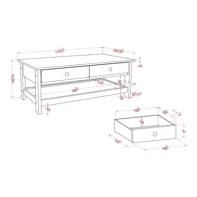 Clonard Wooden Coffee Table Gray - HOMES: Inside + Out: Transitional Style, Storage Shelf, Metal Knobs