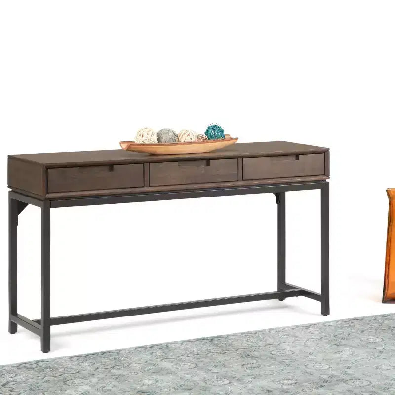 WyndenHall 54" Devlin Mid-Century Wide Console Table Walnut Brown