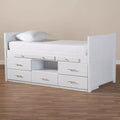 Twin 5 Drawer Mirza Wood Storage Bed with Pull Out Desk White - Baxton Studio