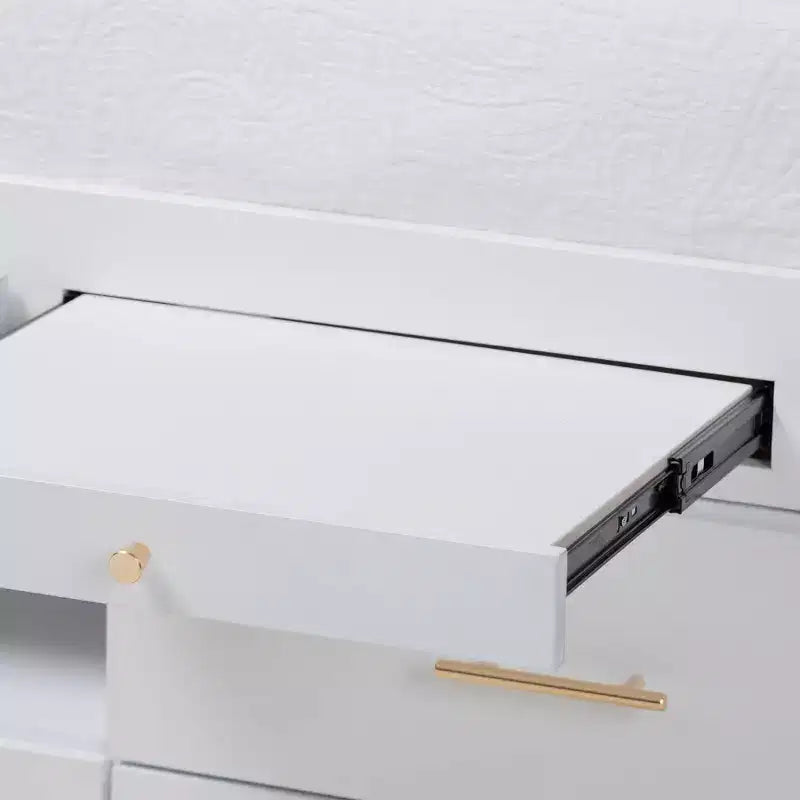 Twin 5 Drawer Mirza Wood Storage Bed with Pull Out Desk White - Baxton Studio