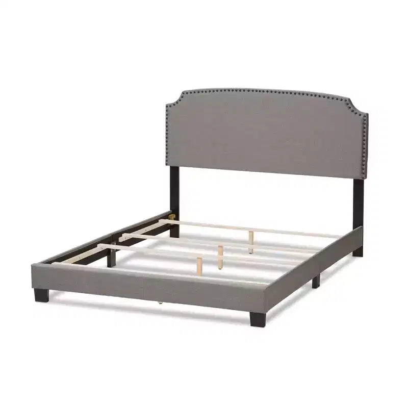 Odette Modern and Contemporary Fabric Upholstered Bed - Light Gray - Baxton Studio