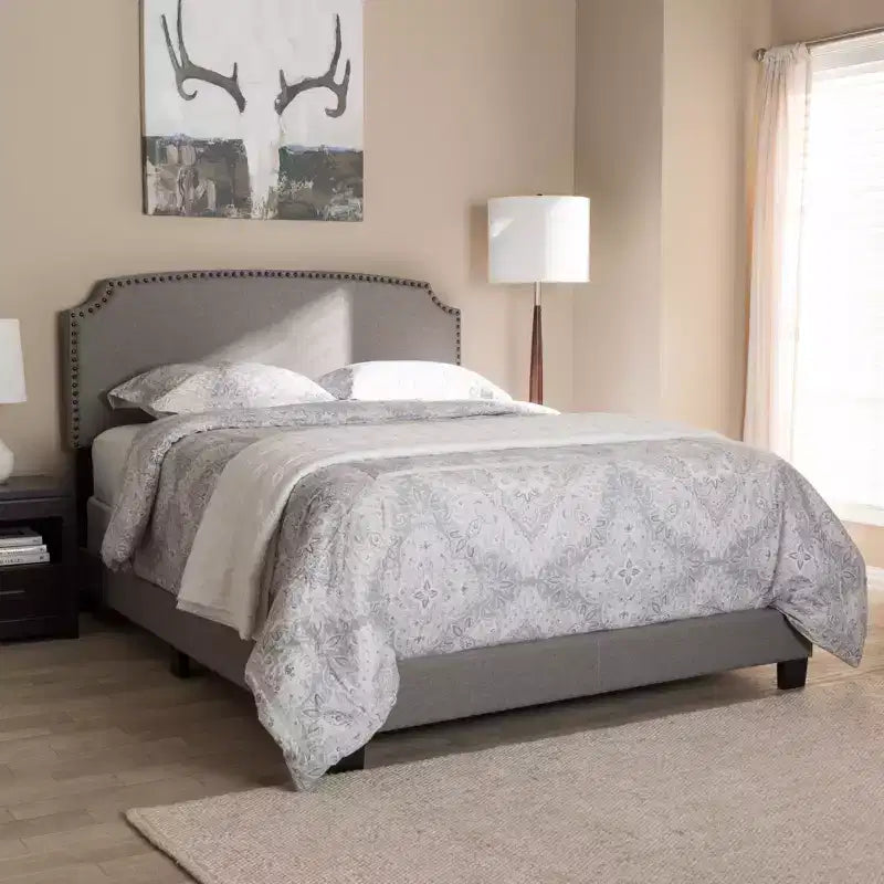 Odette Modern and Contemporary Fabric Upholstered Bed - Light Gray - Baxton Studio
