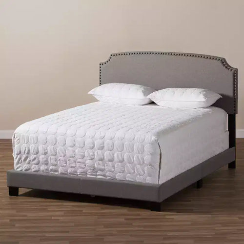 Odette Modern and Contemporary Fabric Upholstered Bed - Light Gray - Baxton Studio