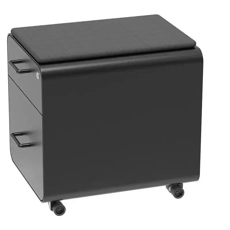 Monoprice Round Corner 2-Drawer File Cabinet - Black, Lockable With Seat Cushion - Workstream Collection