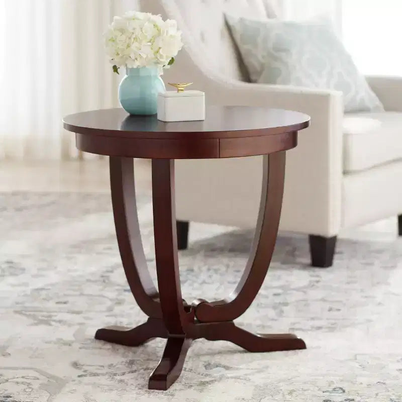 Elm Lane Nash-II Vintage Espresso Wood Round Accent Table 24 Wide Dark Brown Curving Legs for Spaces Living Room Bedroom Bedside Entryway Office Home