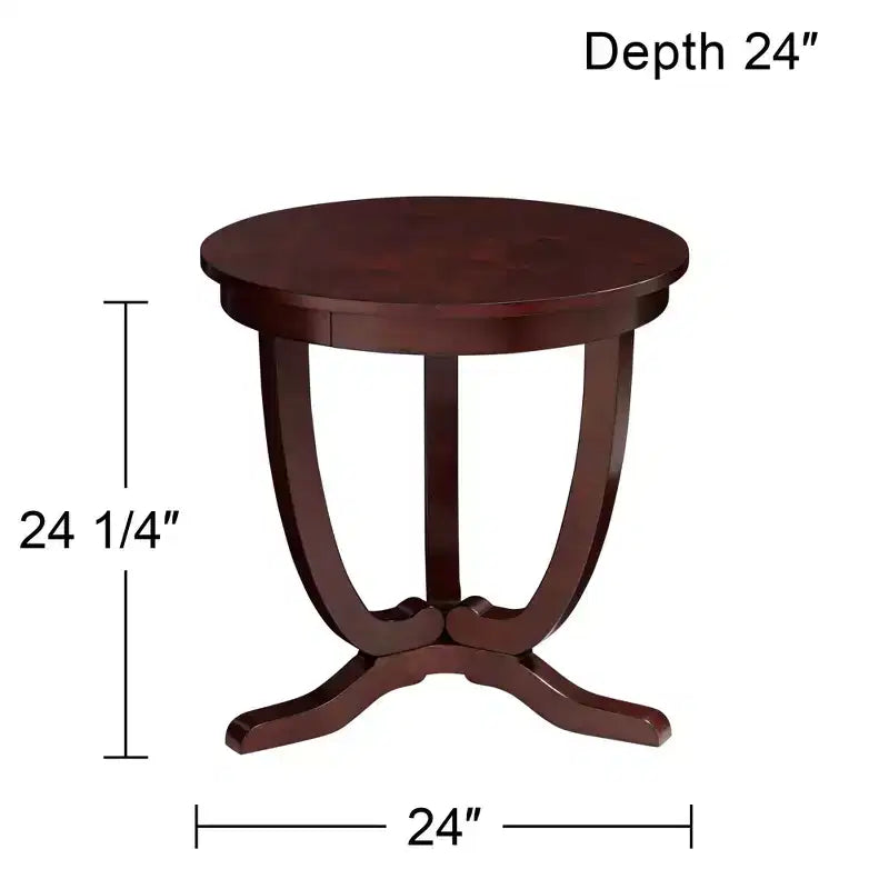 Elm Lane Nash-II Vintage Espresso Wood Round Accent Table 24 Wide Dark Brown Curving Legs for Spaces Living Room Bedroom Bedside Entryway Office Home