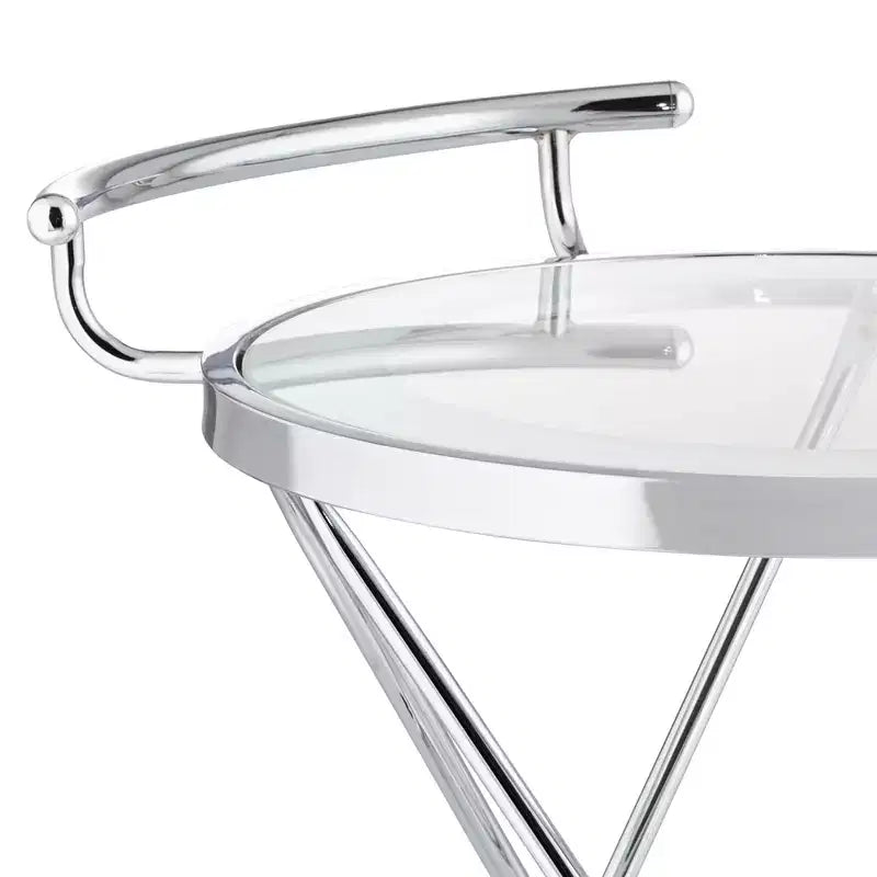 Studio 55D Page 29 1/2 High Glass and Chrome Rolling Serving Bar Cart