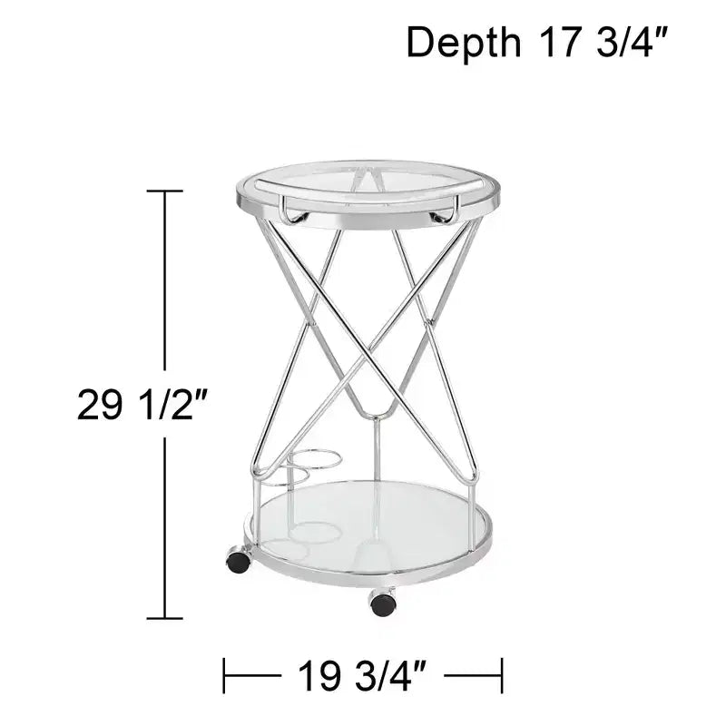 Studio 55D Page 29 1/2 High Glass and Chrome Rolling Serving Bar Cart