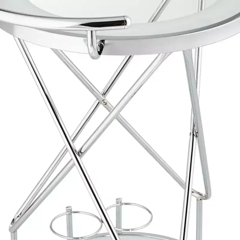 Studio 55D Page 29 1/2 High Glass and Chrome Rolling Serving Bar Cart