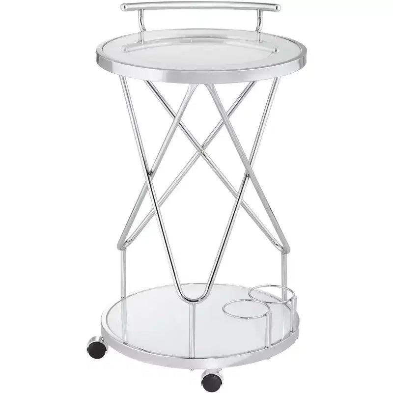 Studio 55D Page 29 1/2 High Glass and Chrome Rolling Serving Bar Cart