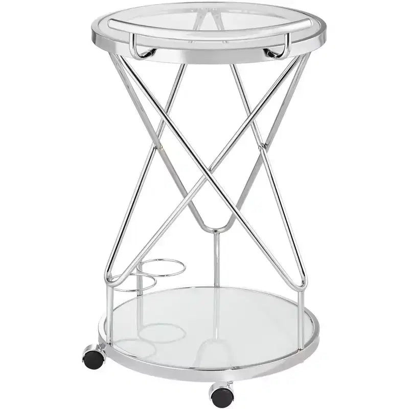 Studio 55D Page 29 1/2 High Glass and Chrome Rolling Serving Bar Cart