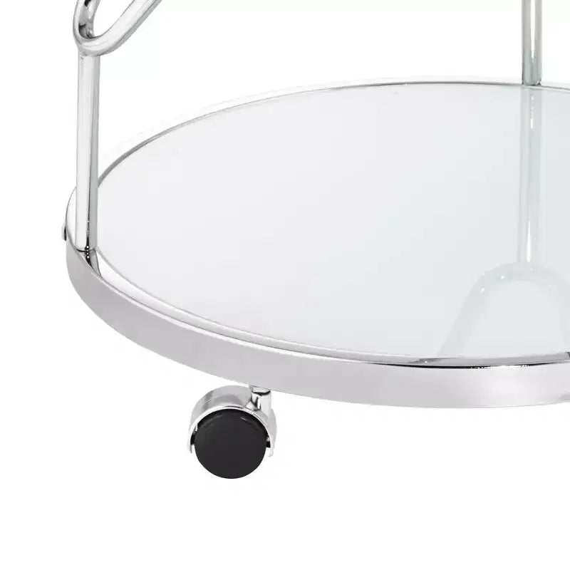 Studio 55D Page 29 1/2 High Glass and Chrome Rolling Serving Bar Cart
