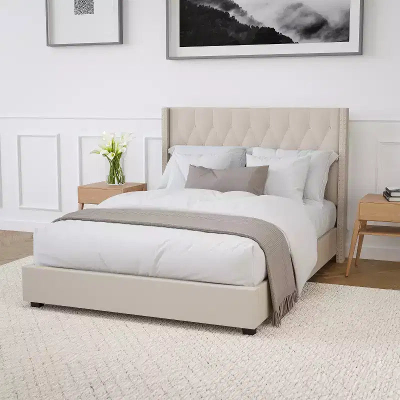 Merrick Lane Upholstered Platform Bed with Button Tufted Headboard