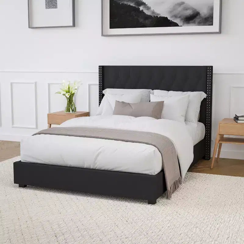 Merrick Lane Upholstered Platform Bed with Button Tufted Headboard