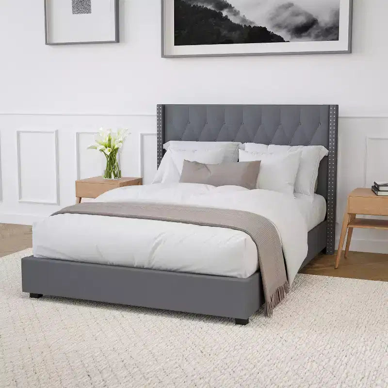 Merrick Lane Upholstered Platform Bed with Button Tufted Headboard