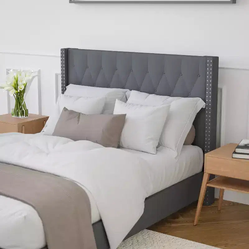 Merrick Lane Upholstered Platform Bed with Button Tufted Headboard
