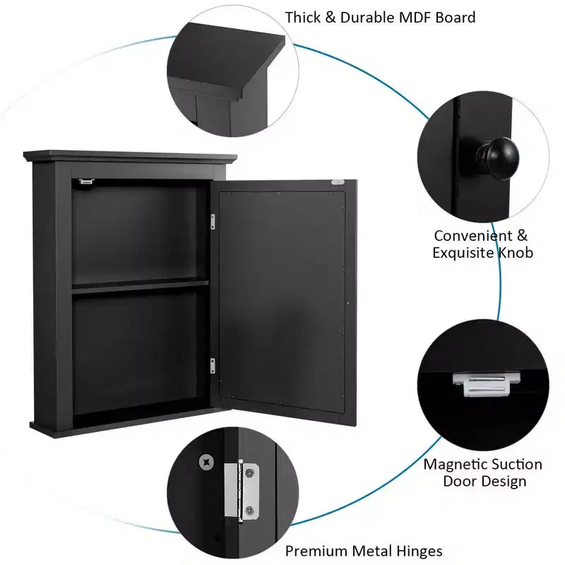 Costway Bathroom Mirror Cabinet Wall Mounted Adjustable Shelf Medicine Grey/Black