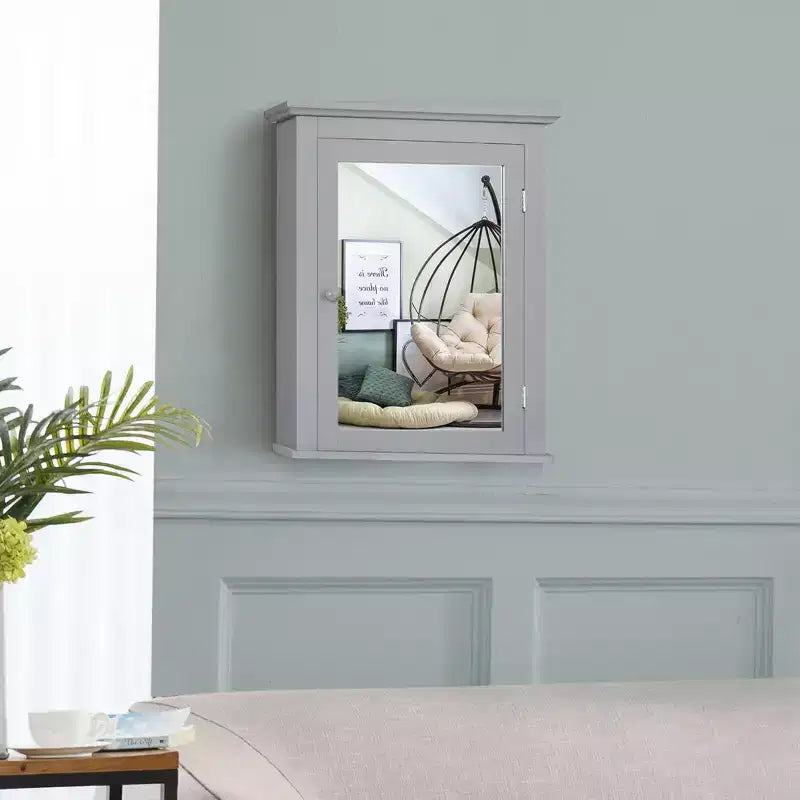 Costway Bathroom Mirror Cabinet Wall Mounted Adjustable Shelf Medicine Grey/Black