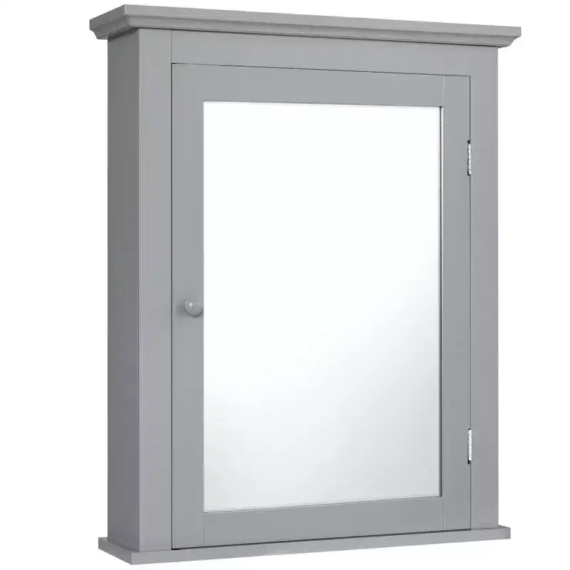 Costway Bathroom Mirror Cabinet Wall Mounted Adjustable Shelf Medicine Grey/Black