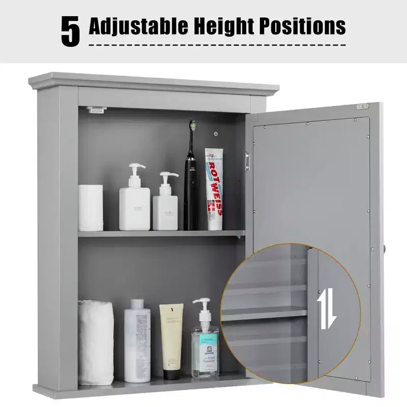 Costway Bathroom Mirror Cabinet Wall Mounted Adjustable Shelf Medicine Grey/Black