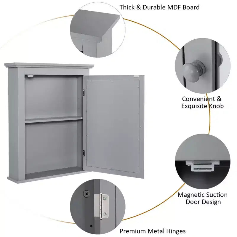 Costway Bathroom Mirror Cabinet Wall Mounted Adjustable Shelf Medicine Grey/Black
