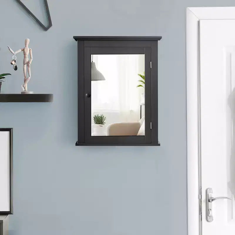 Costway Bathroom Mirror Cabinet Wall Mounted Adjustable Shelf Medicine Grey/Black
