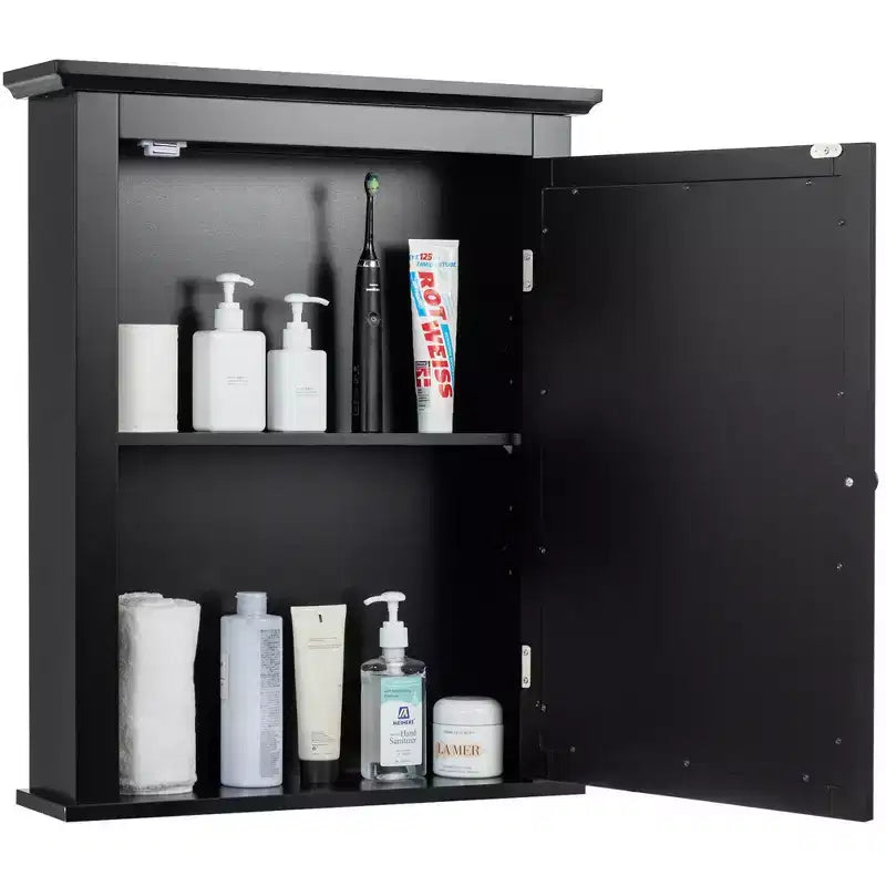 Costway Bathroom Mirror Cabinet Wall Mounted Adjustable Shelf Medicine Grey/Black