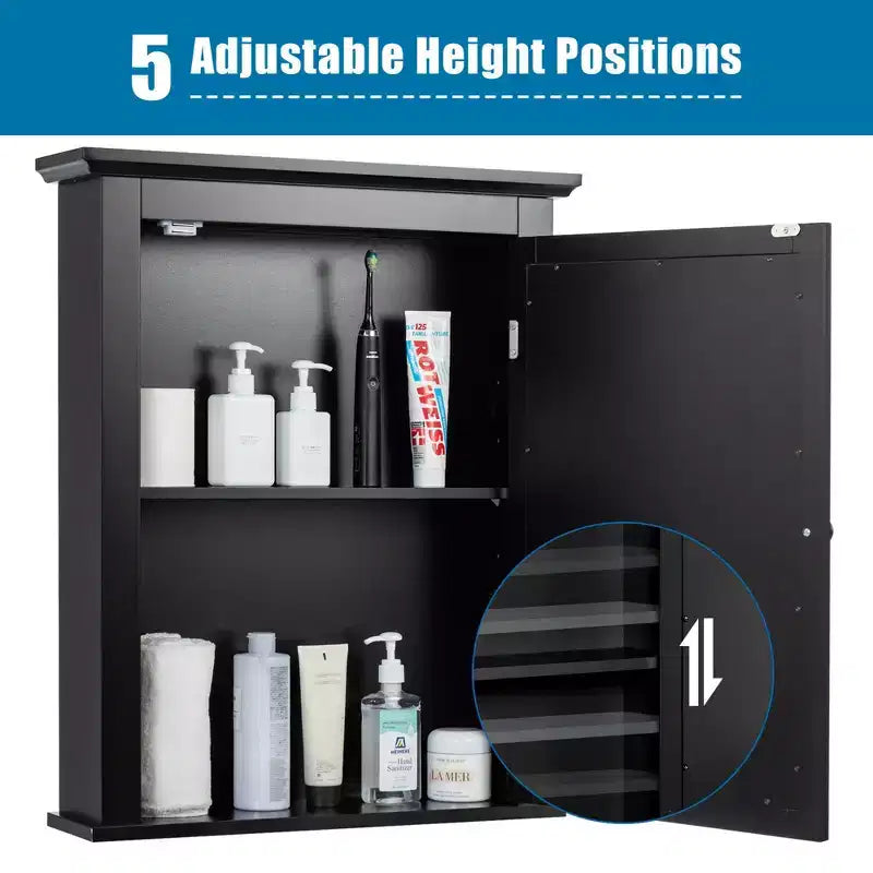 Costway Bathroom Mirror Cabinet Wall Mounted Adjustable Shelf Medicine Grey/Black
