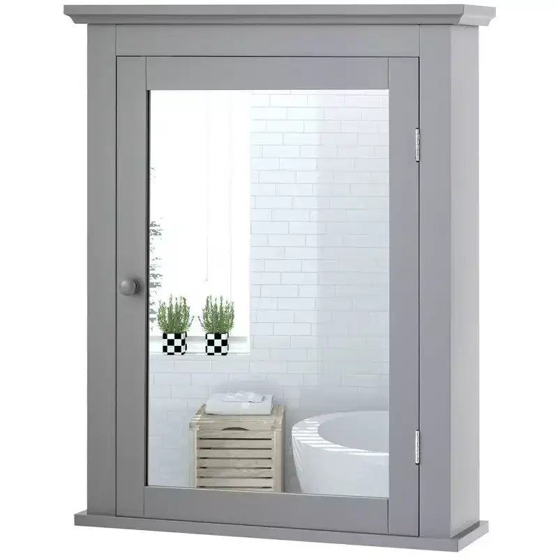 Costway Bathroom Mirror Cabinet Wall Mounted Adjustable Shelf Medicine Grey/Black