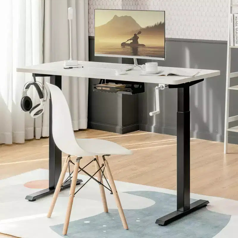 Costway Hand Crank Sit to Stand Desk Frame Height Adjustable Standing Base Black