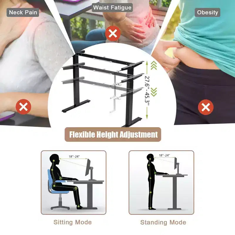 Costway Hand Crank Sit to Stand Desk Frame Height Adjustable Standing Base Black