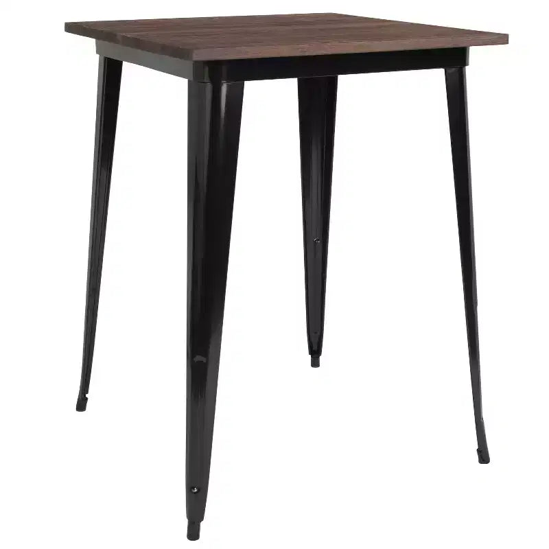 Merrick Lane 31.5 Steel Indoor Contemporary Table With Square Rustic Wood Top