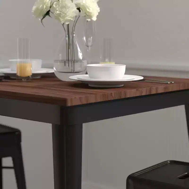 Merrick Lane 31.5 Steel Indoor Contemporary Table With Square Rustic Wood Top