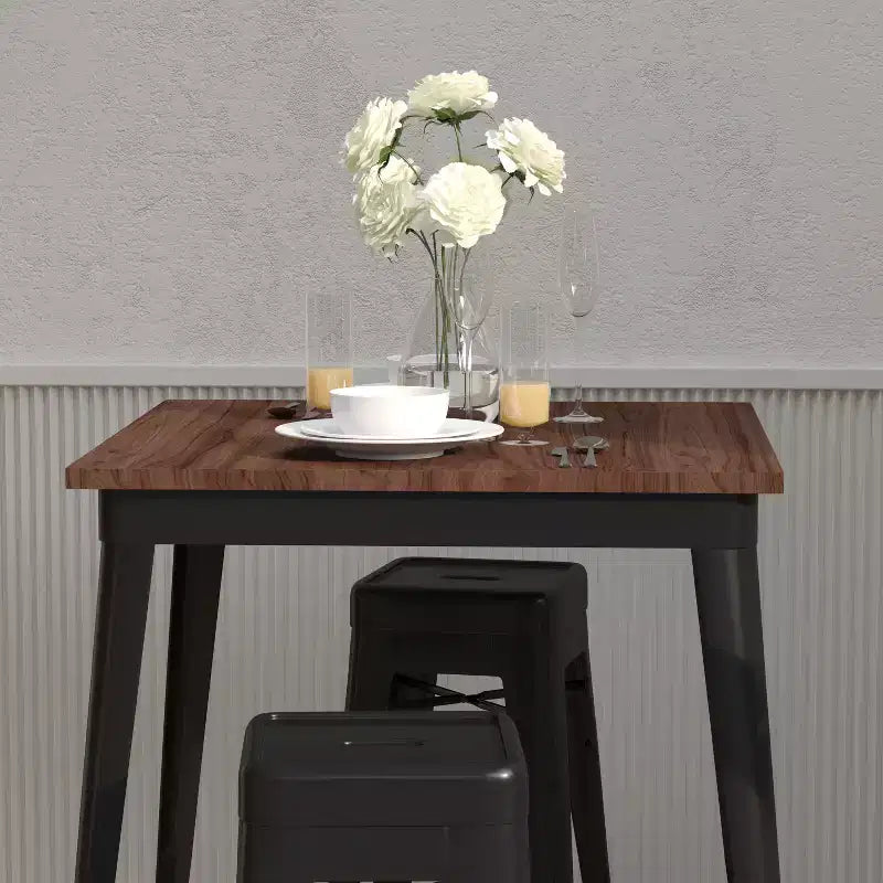 Merrick Lane 31.5 Steel Indoor Contemporary Table With Square Rustic Wood Top