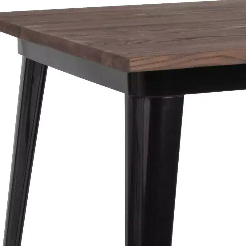 Merrick Lane 31.5 Steel Indoor Contemporary Table With Square Rustic Wood Top
