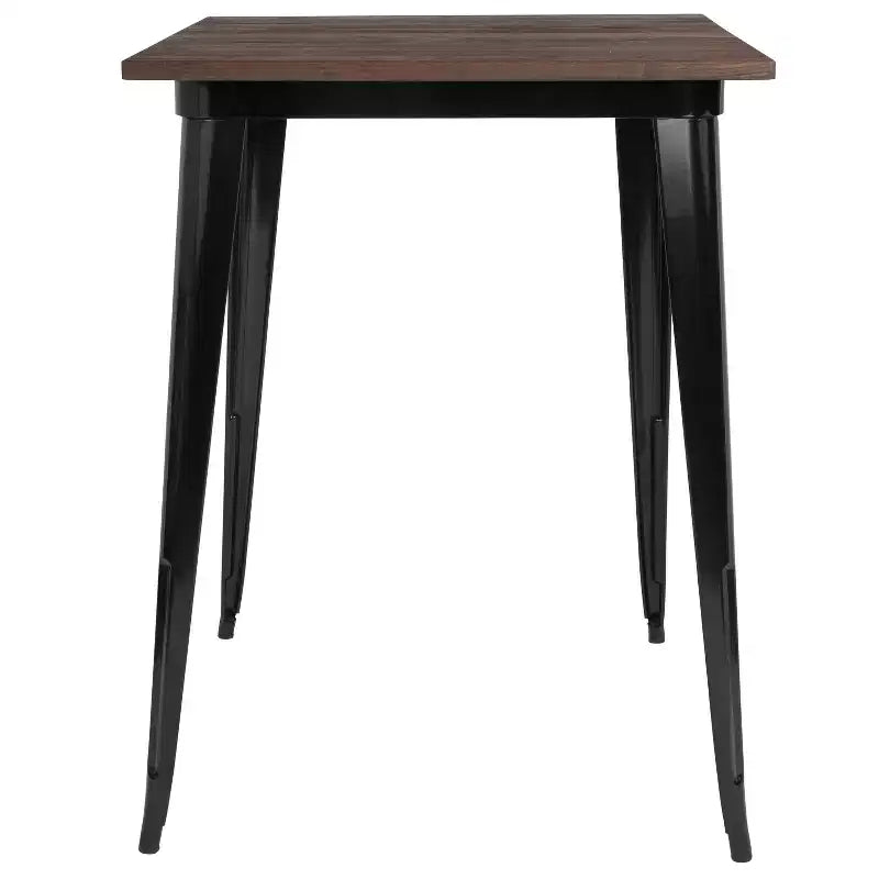 Merrick Lane 31.5 Steel Indoor Contemporary Table With Square Rustic Wood Top