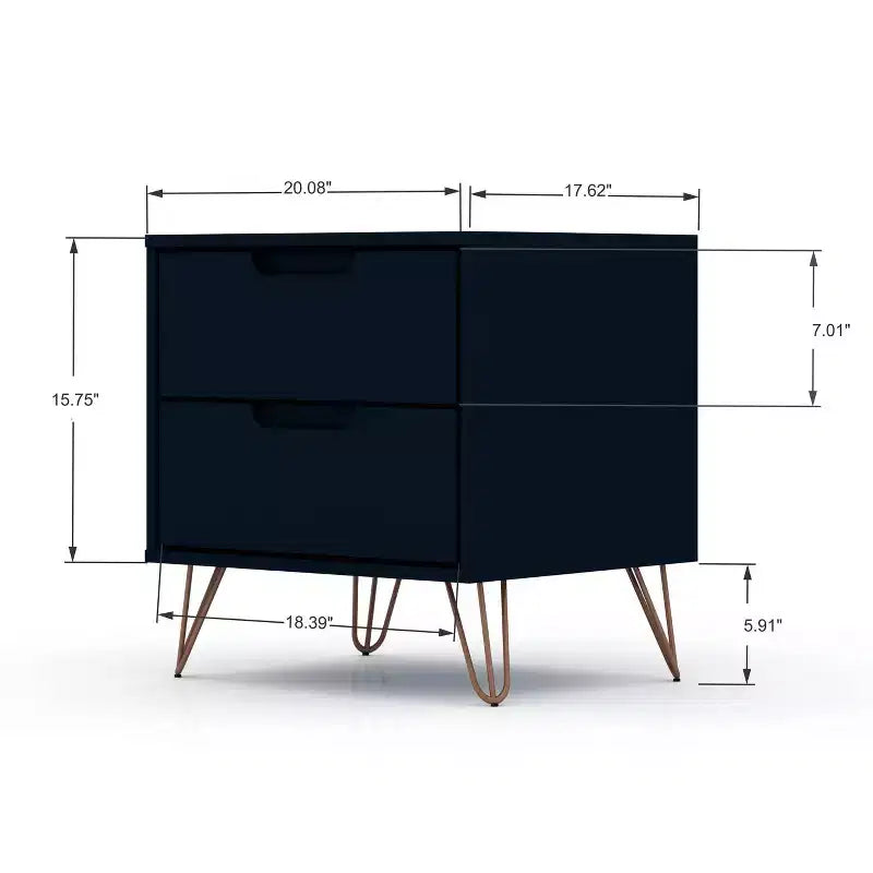 Set of 2 Rockefeller 2 Drawer Nightstands - Manhattan Comfort